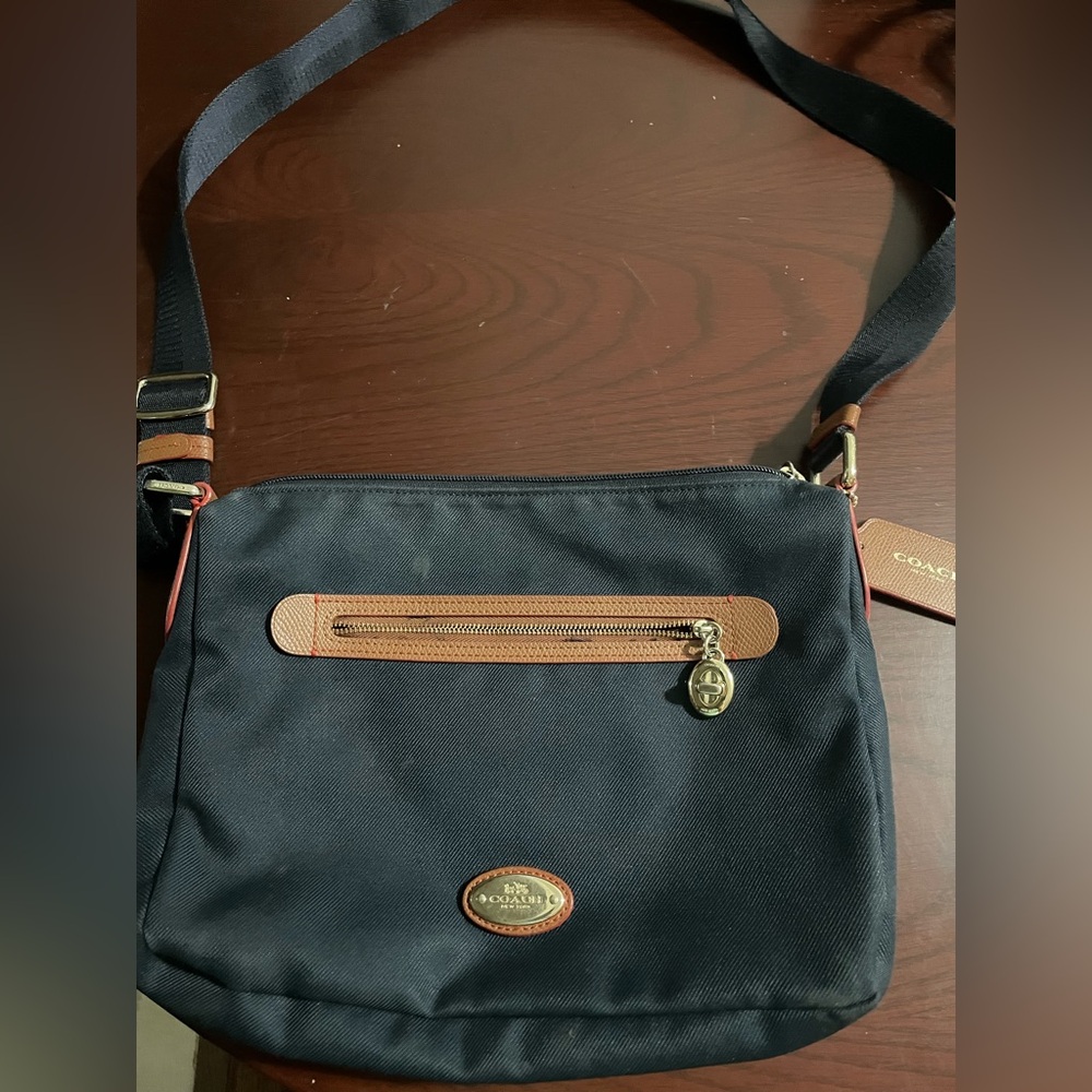 Navy Blue fabric Coach purse in excellent condition